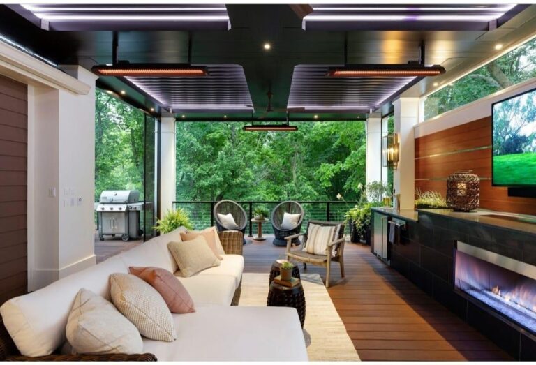 High-pressure misting system on a modern outdoor patio